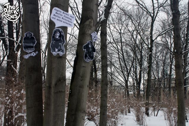 ★ The Wise Monkeys ★ Angela Merkel sagt: Martin Blessing, Martin Winterkorn und meine arbeiter... Urban-Artvism by DoggieDoe and Motus - The Dark Roses - Tiergarten Berlin, Germany 20. March 2013